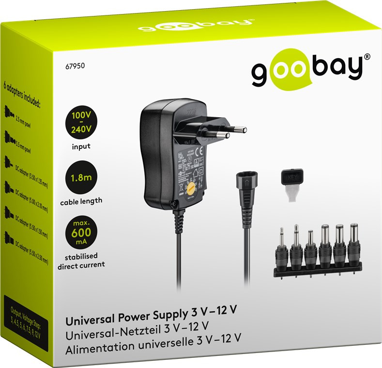 Univerzalni napojni ispravljač 3-12V 600mA 18W GOOBAY