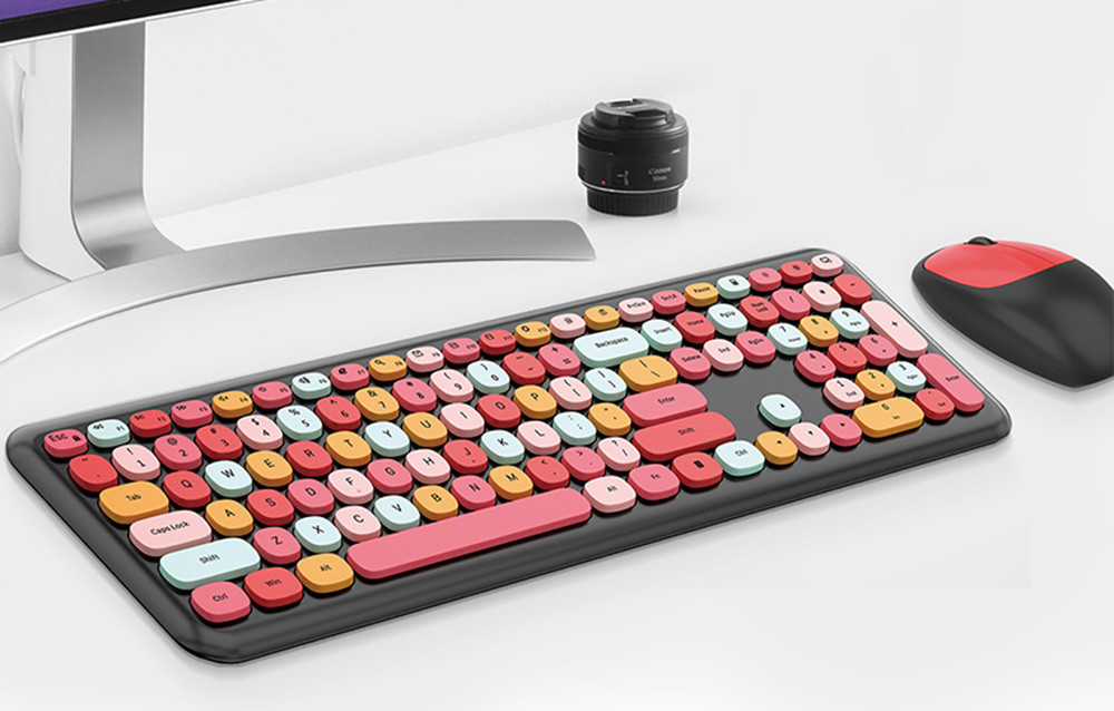 Retro set bežična tastatura i miš MOFII 666 crno crvena