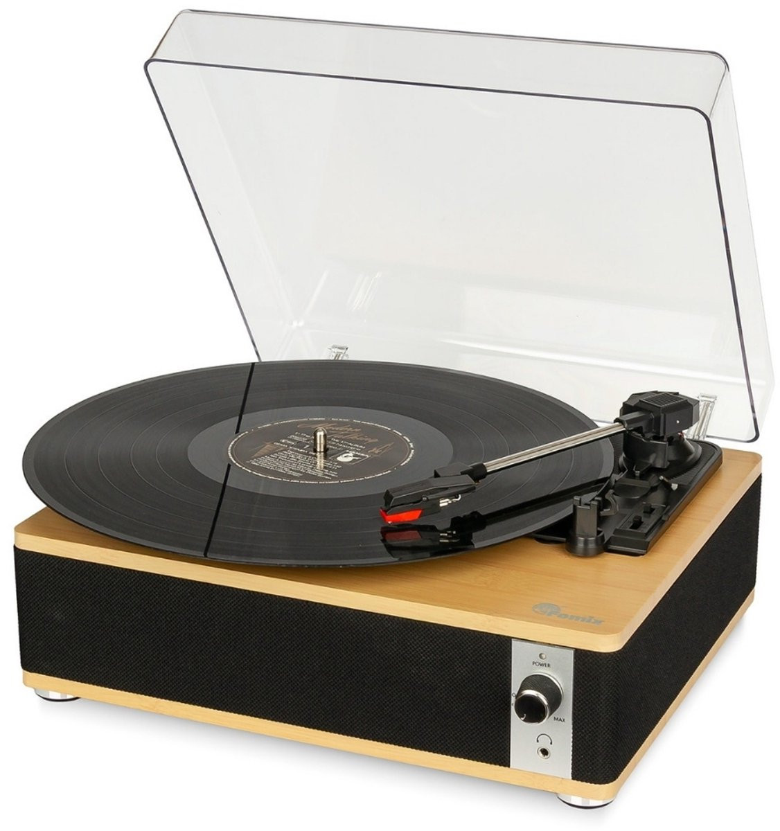 Retro drveni bluetooth gramofon sa zvučnicima i poklopcem GM-218BT crni