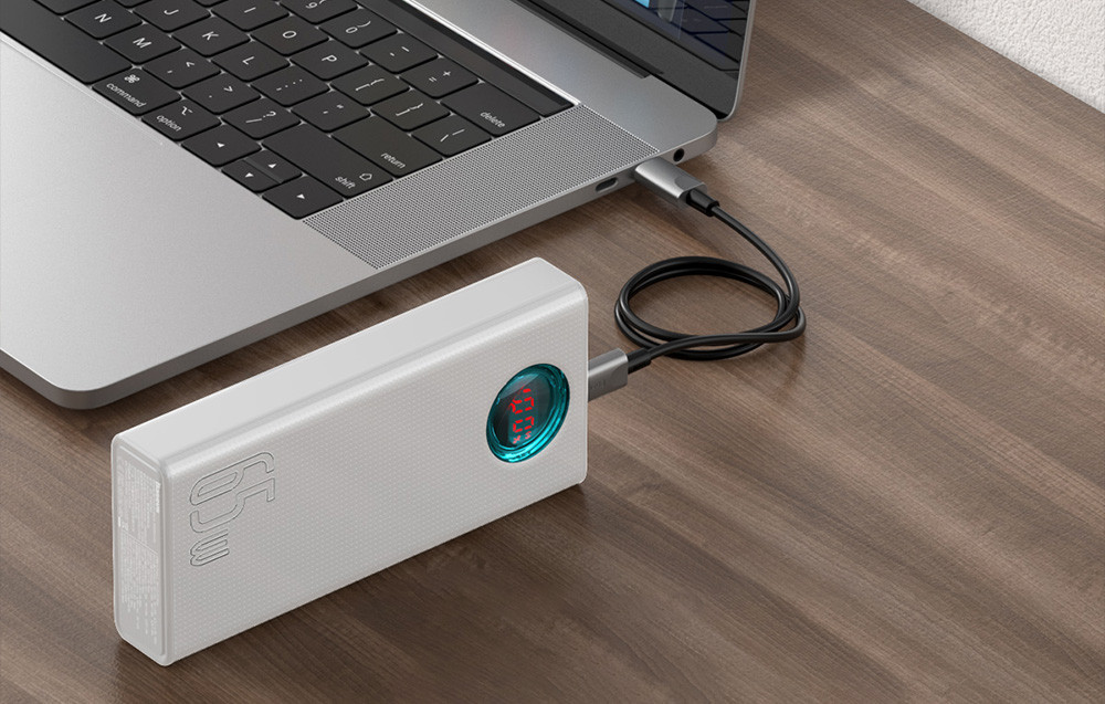 Prijenosni punjač BASEUS 30.000mAh 65W Powerbank bijeli, punjenje laptopa