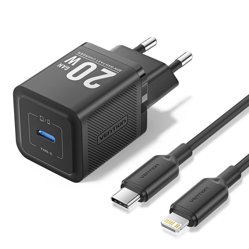Punjač USB-C 20W sa USB-C kablom 1m VENTION crni