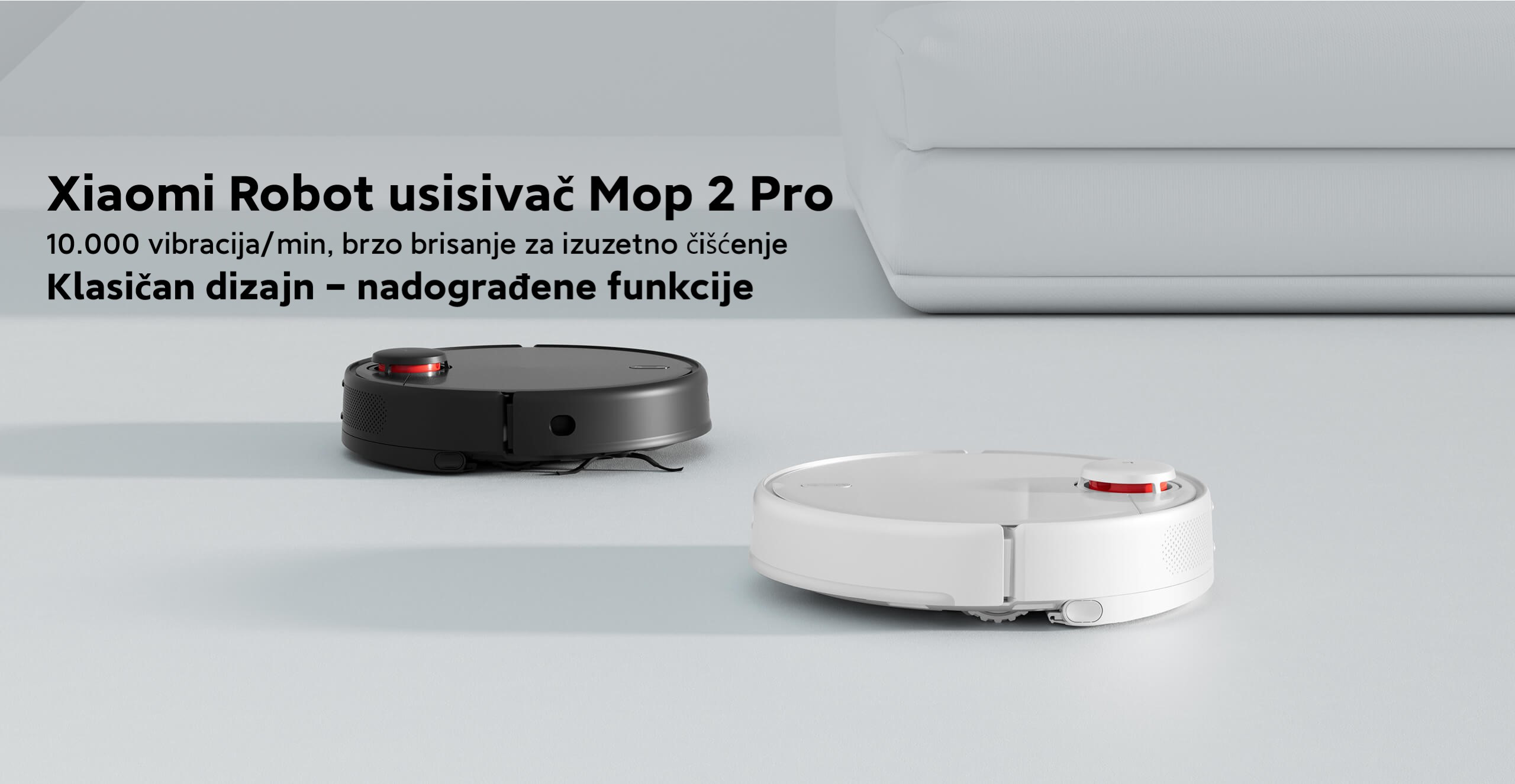 Robot usisivač XIAOMI Mi Mop 2 Pro bijeli, dva usisivaca, crno i bijeli