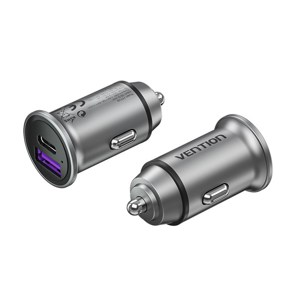Auto punjač USB-A USB-C 30W VENTION sivi