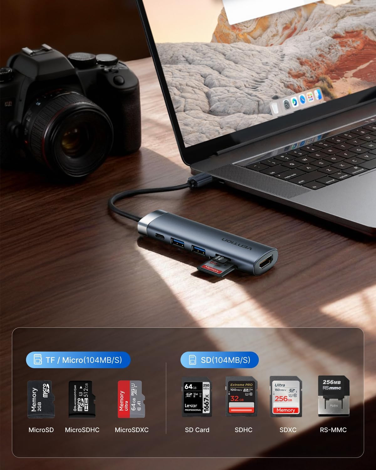 Multiport USB-C HDMI 2xUSB-A SD FT PD 100W VENTION 6u1 - slika 3