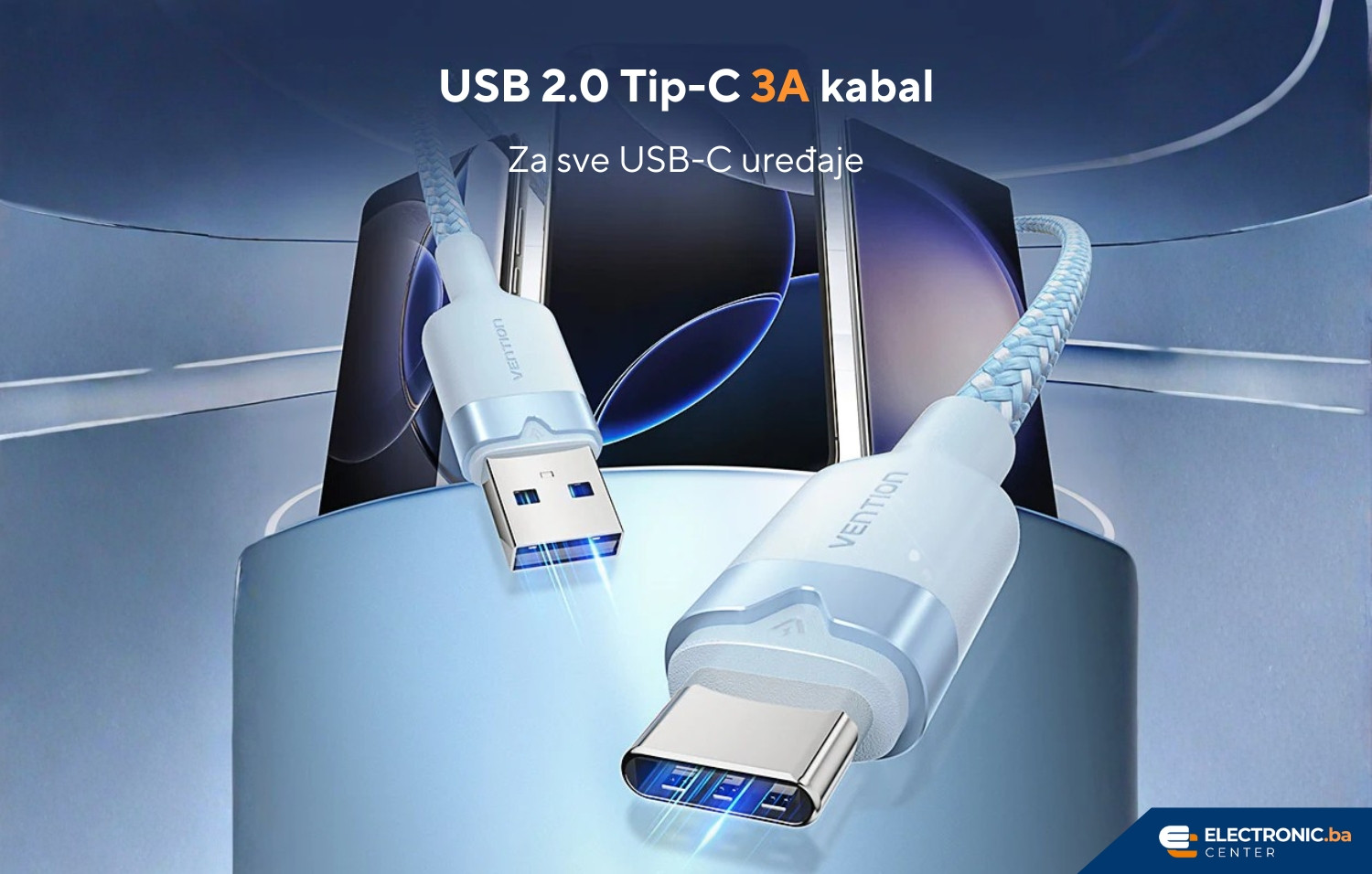 Kabal USB-A na USB-C 60W VENTION 1m bijeli