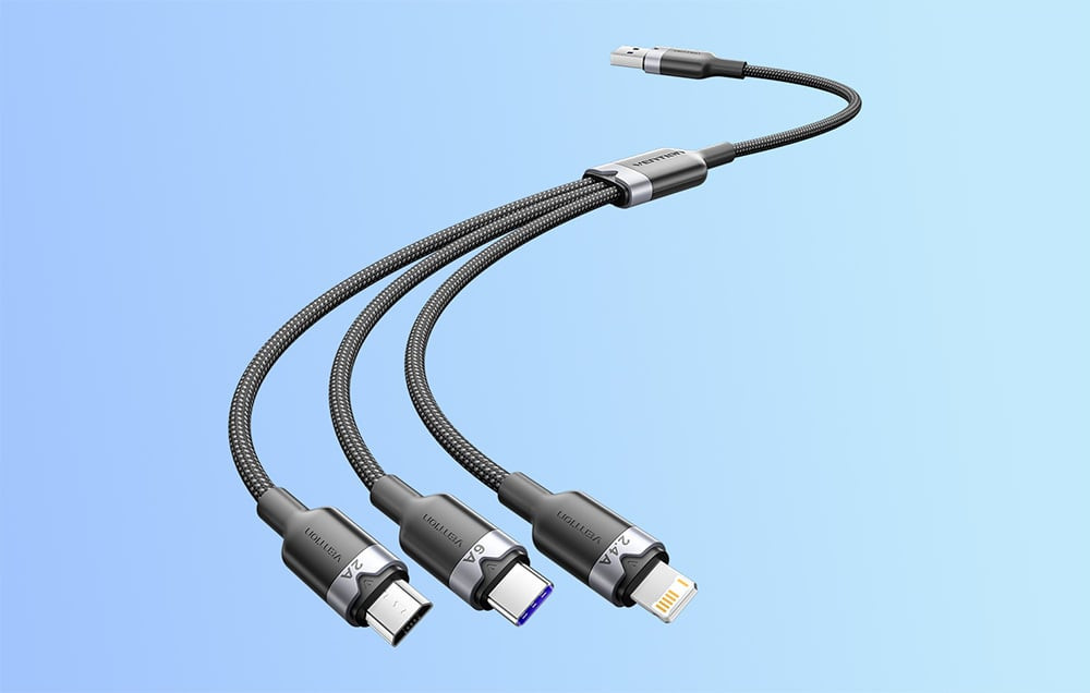 Kabal USB-A na USB-C Lightning Micro 3u1 120W VENTION 1.5 crni