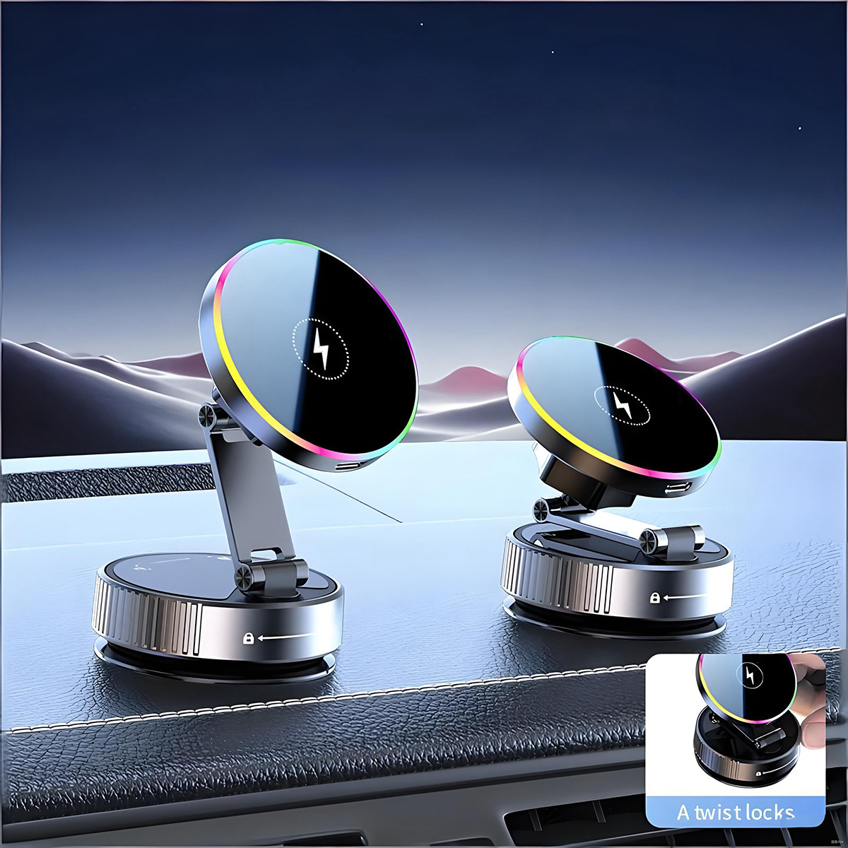 Magnetni rotacijski auto nosač sa MagSafe punjenjem za telefon i RGB svijetlom K5