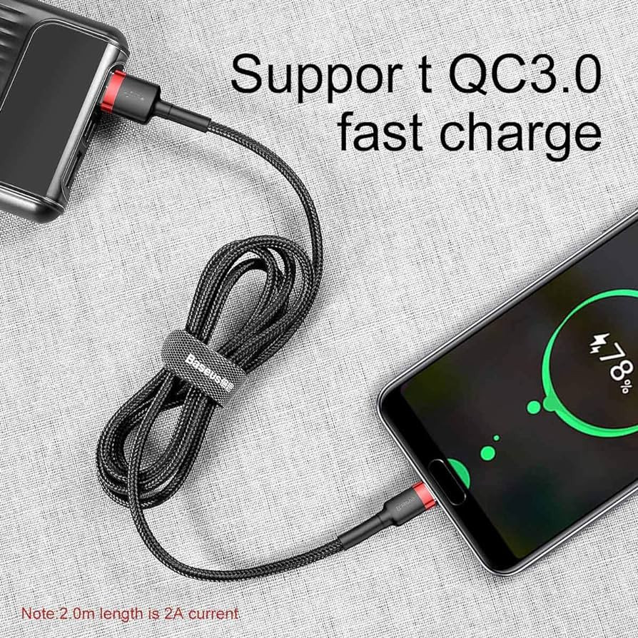 Kabal USB-A na USB-C BASEUS 0.5m crveni crni podržava QC3.0 za brzo punjene