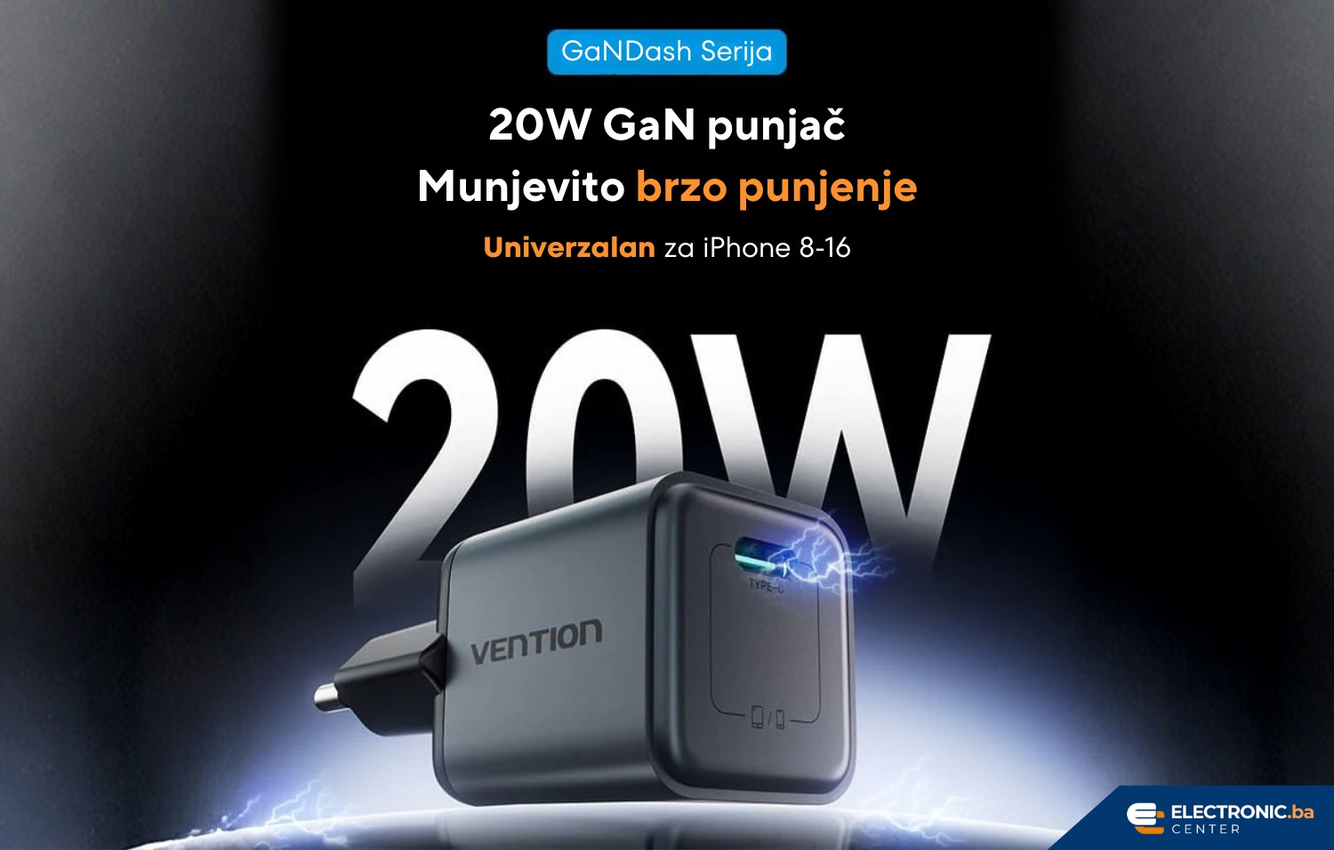 Punjač USB-C 20W VENTION crni