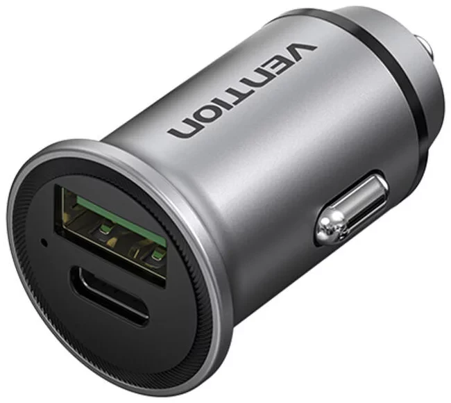 Auto punjač USB-A USB-C 20W VENTION sivi