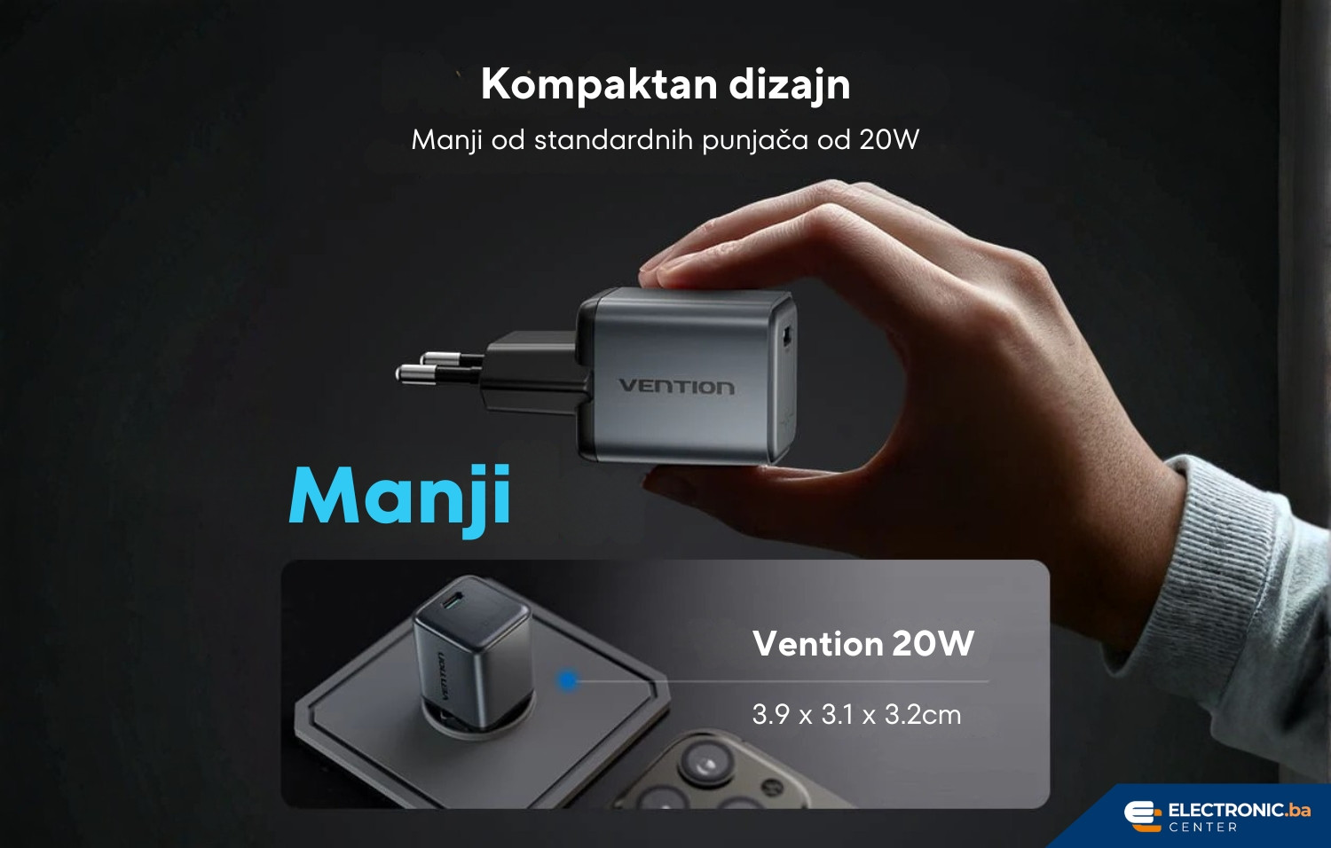 Punjač USB-C 20W VENTION crni
