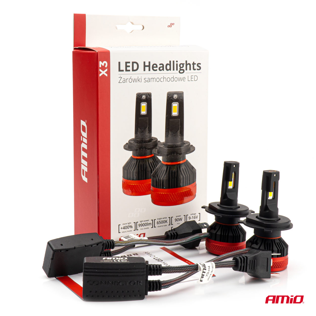 Auto sijalica H4 H19 X3 LED 6500K AMIO