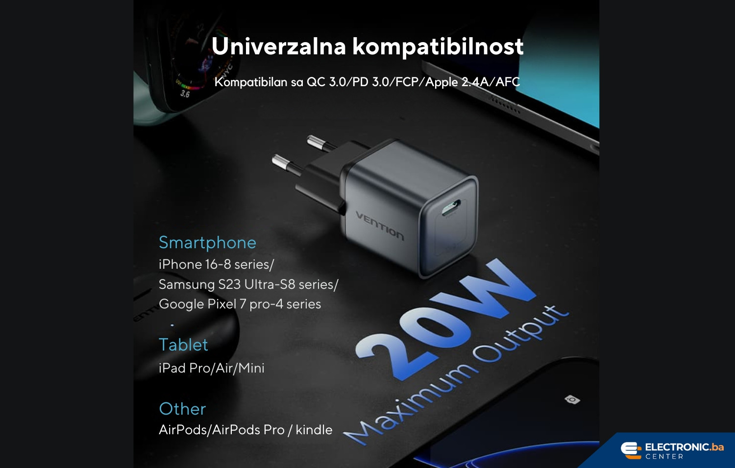 Punjač USB-C 20W VENTION crni