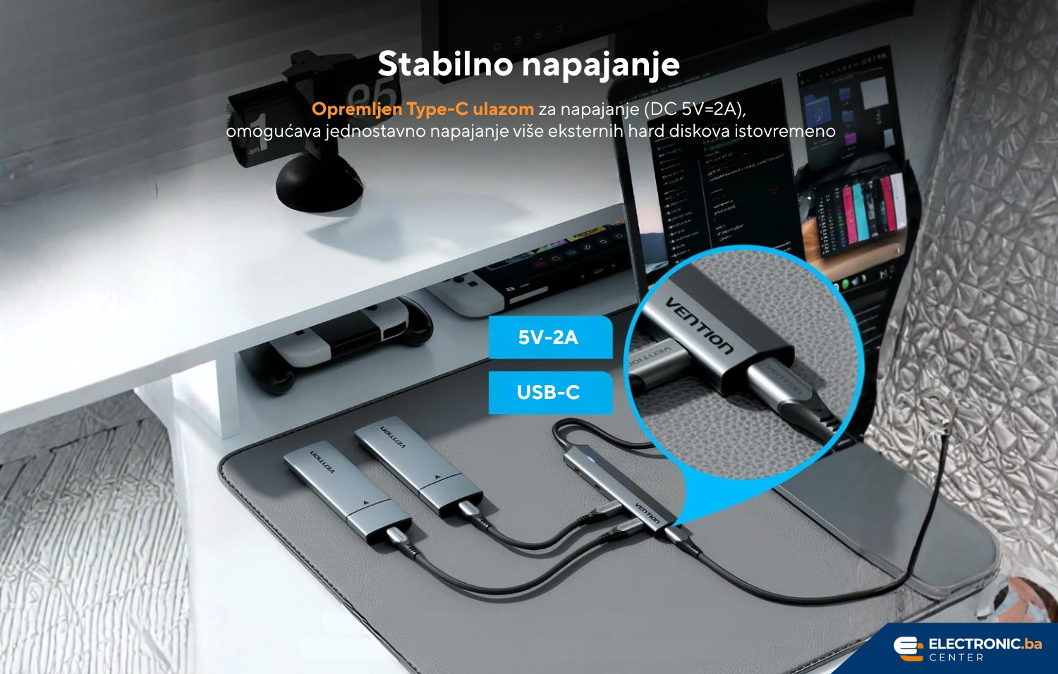 USB-C HUB VENTION CKYHB 5u1 0.15cm sivi