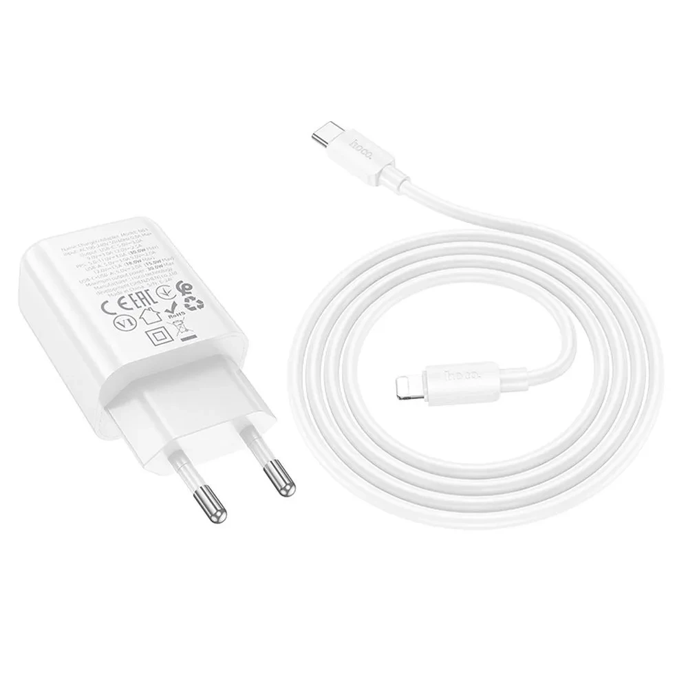 Punjač USB-A USB-C 30W sa Lightning kablom HOCO N63 1m bijeli