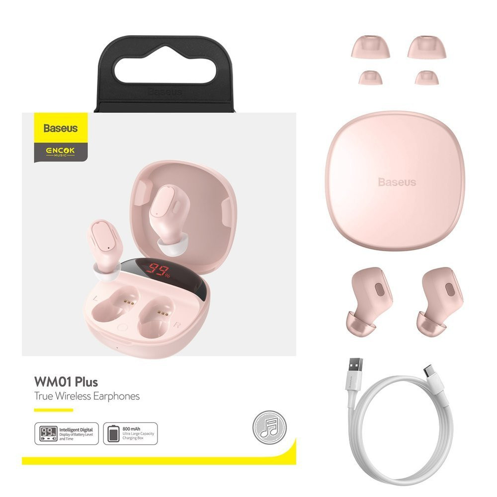 Slušalice bluetooth 5.0 IN-EAR domet 10m BASEUS TWS ENCOK TRUE Roze
