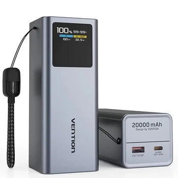 Moćni prijenosni punjač powerbank sa displejom i USB 100W 20000mAh VENTION crni