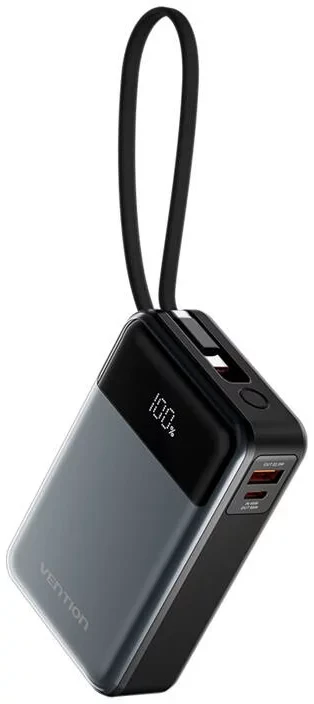 Moćni prijenosni punjač powerbank sa displejom i USB-C kablom 65W 20000mAh VENTION sivi - slika 3