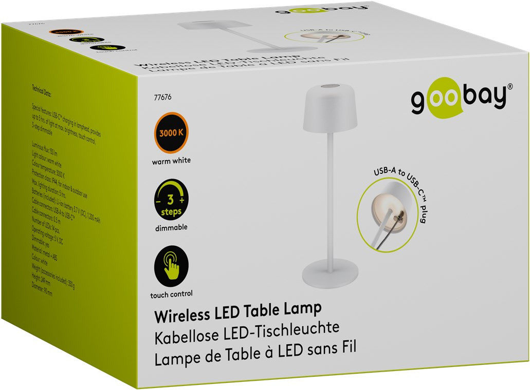 Punjiva bežična LED stolna lampa sa tri nivoa svijetline GOOBAY 3000K 25cm bijela