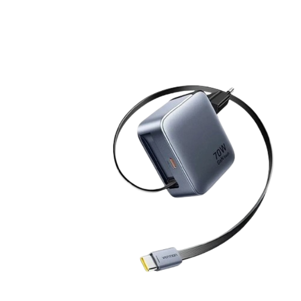 Punjač  2X USB-C 70W sa izvlačnim USB-C kablom VENTION