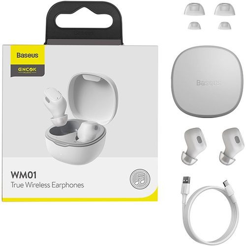 Slušalice bluetooth 5.0 IN-EAR domet 10m BASEUS TWS ENCOK TRUE Bijele