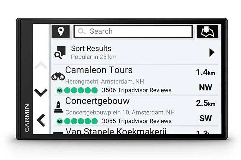 Auto navigacija GARMIN Drivesmart 76 MT-S posjeduje fuknciju koja prikazuje koje se objekti nalaze u blizini