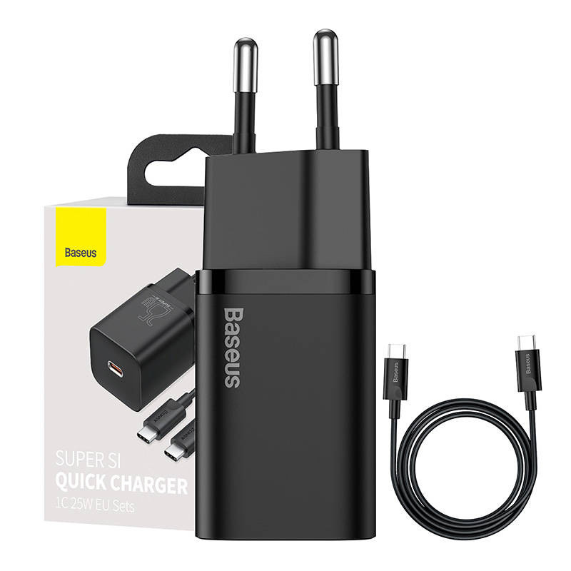 Super brzi punjač 25W sa USB-C kablom 1m BASEUS crni