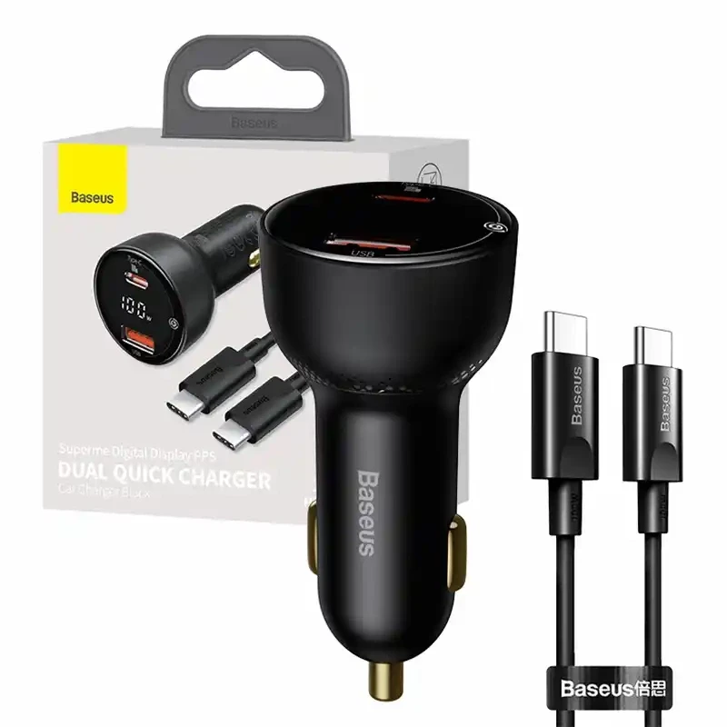 Auto punjač sa displejom i USB-C kablom 100W BASEUS Supreme