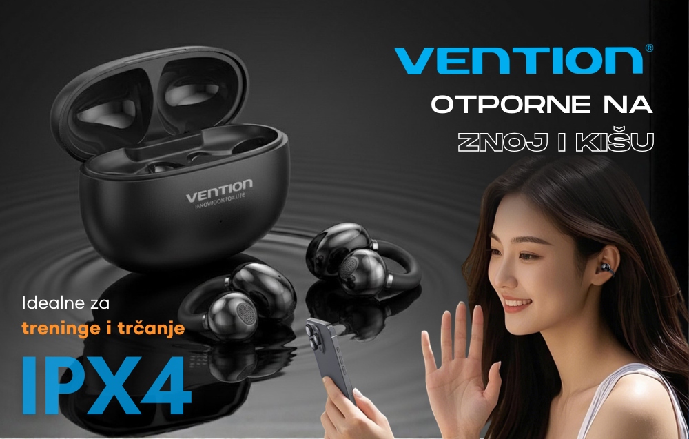 Bežične Bluetooth slušalice VENTION Echo Clip A1 crne