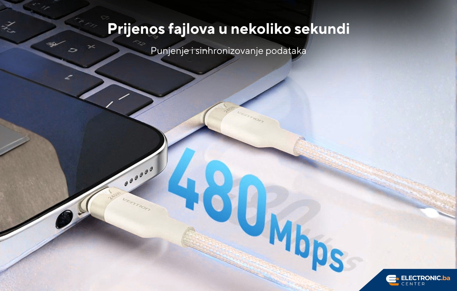 Kabal USB-C na USB-C 60W VENTION 2m crni