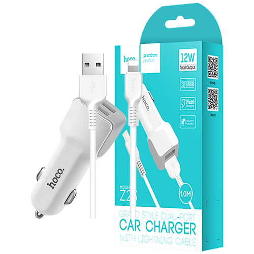 Auto punjač HOCO sa Lightning kablom 1m 12W