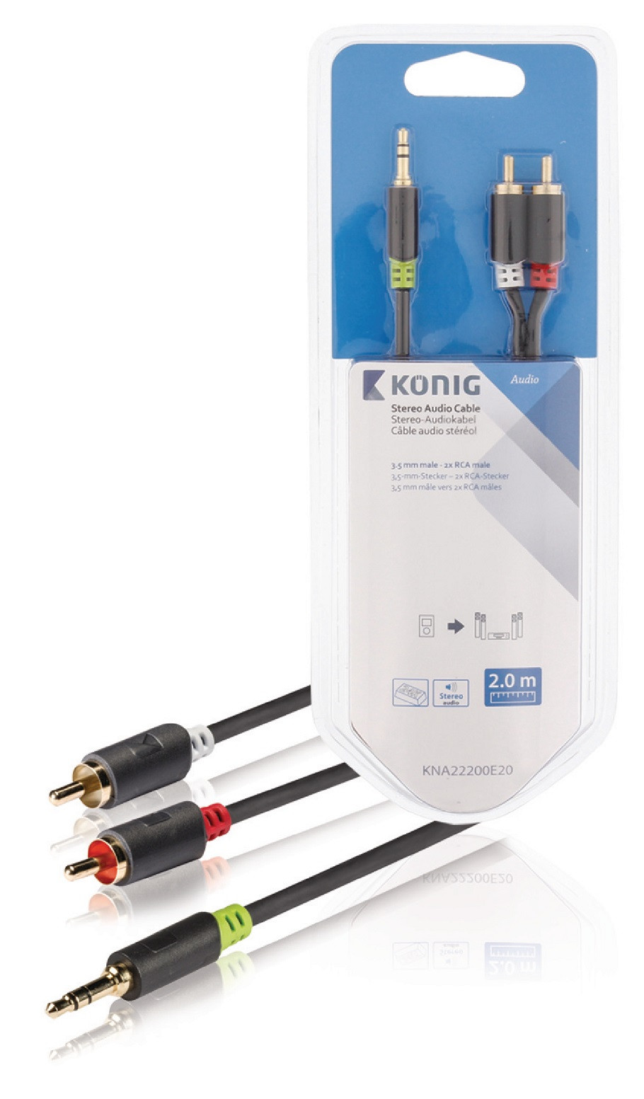 AUX kabal na 2x RCA KONIG 2m