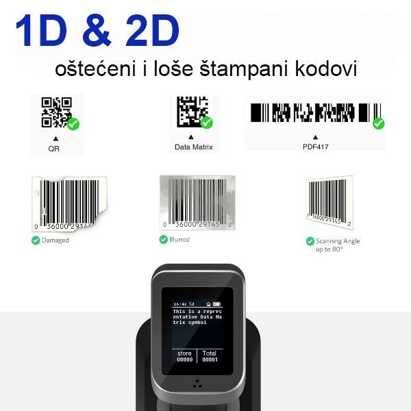 Bežični 2D barkod skener sa LCD ekranom MS META MJ-1932