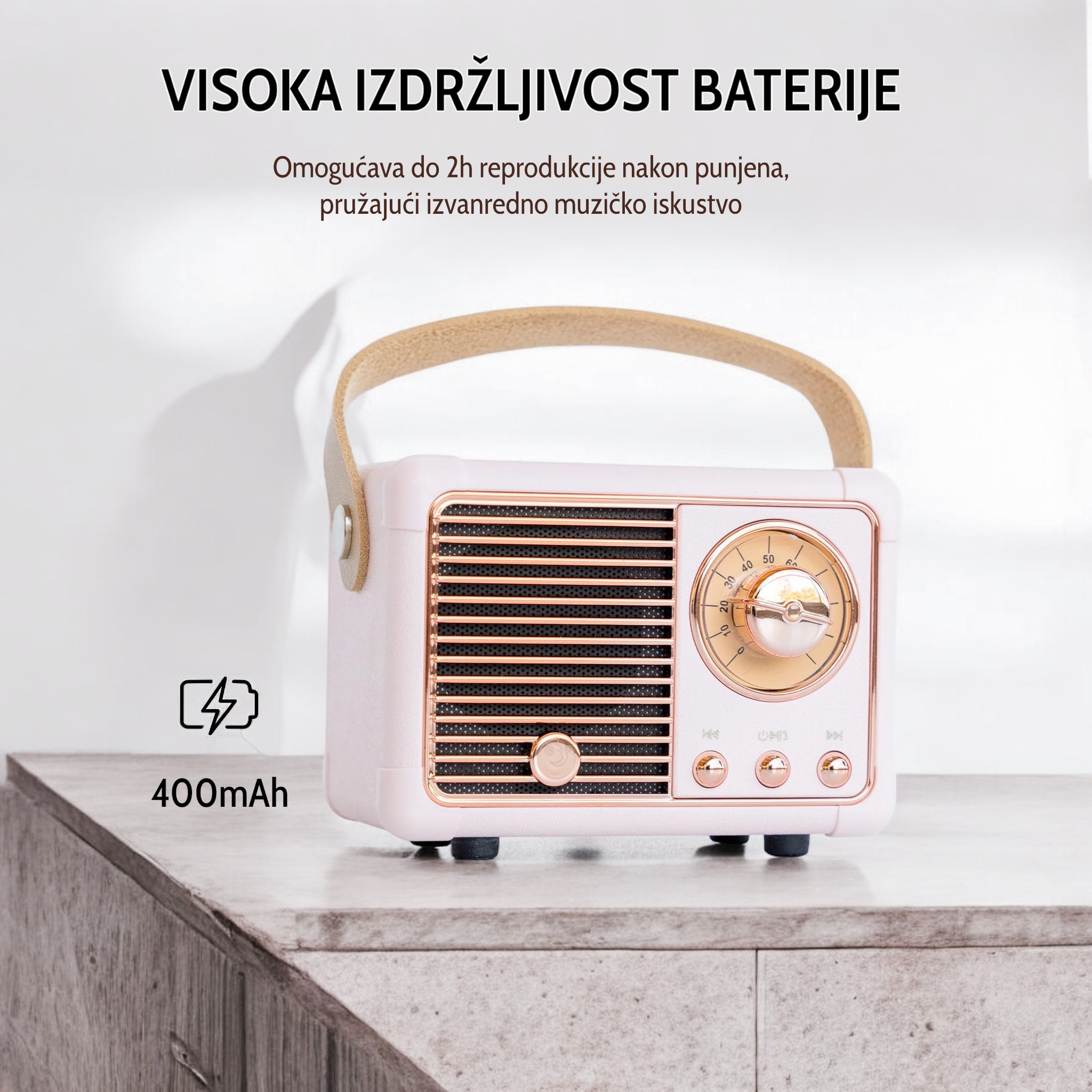 Bežični retro bluetooth mini radio HM11 rozi