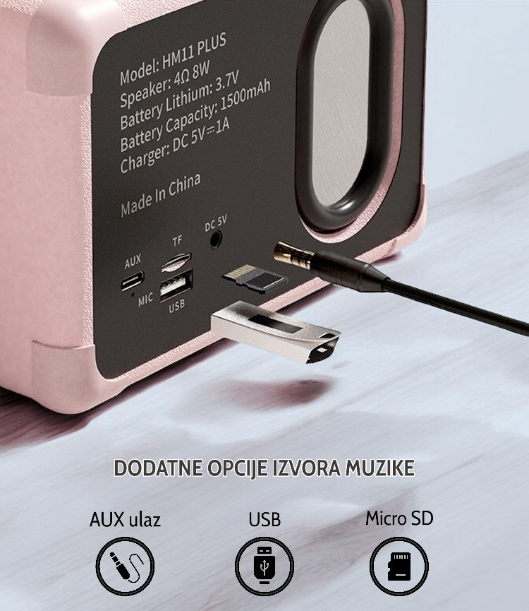 Bežični retro bluetooth mini radio HM11 rozi