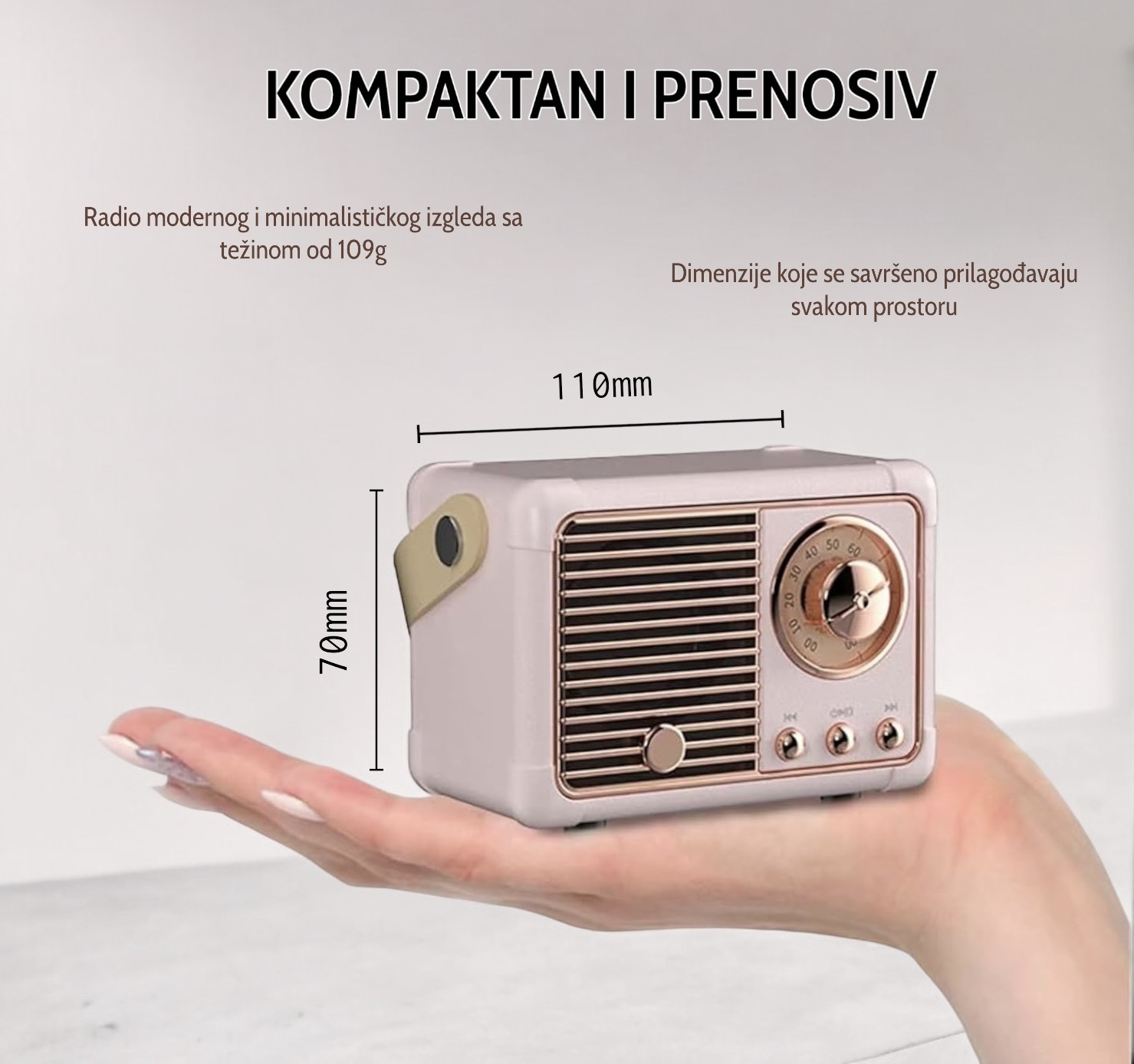 Bežični retro bluetooth mini radio HM11 rozi