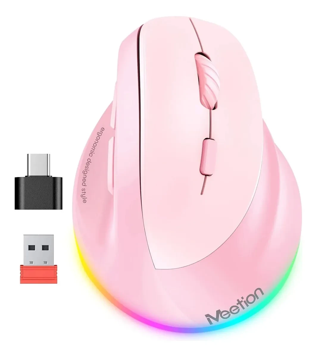 Ergonomski punjivi bežični bluetooth miš za dešnjake MEETION BTM010R rozi