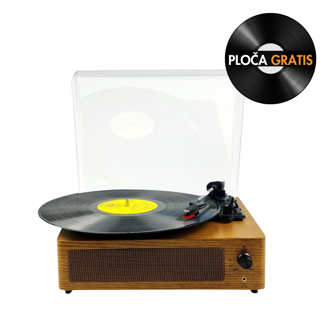 Retro drveni gramofon sa integrisanim zvučnicima i poklopcem GM-216BT