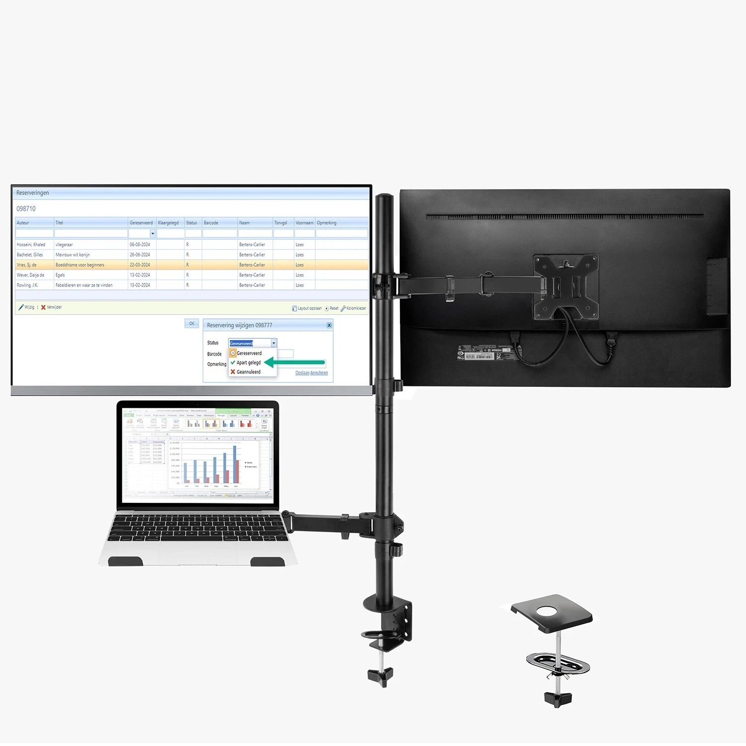 Stolni podesivi nosač za dva monitora i laptop sa rotacijom