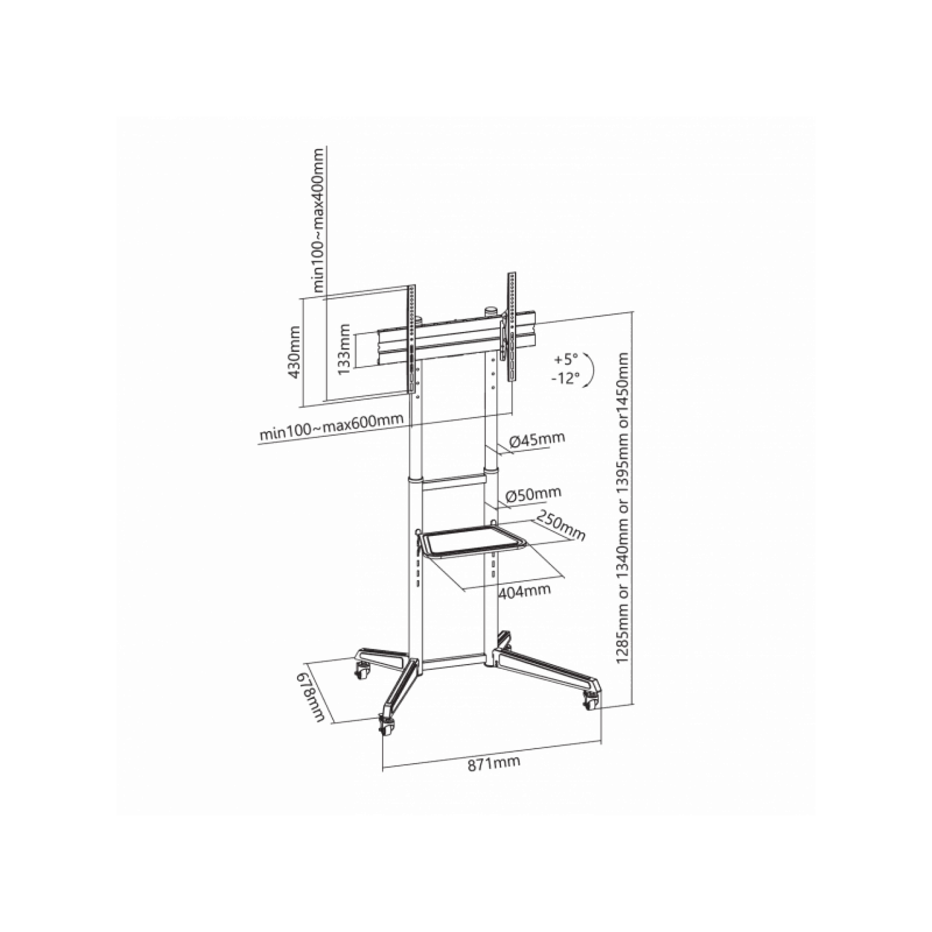 Podni podesivi nosač za TV 37 - 70" 50kg SBOX FS-400