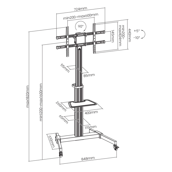 Podni pokretni nosač za TV 37-86" 50kg SBOX FS-444