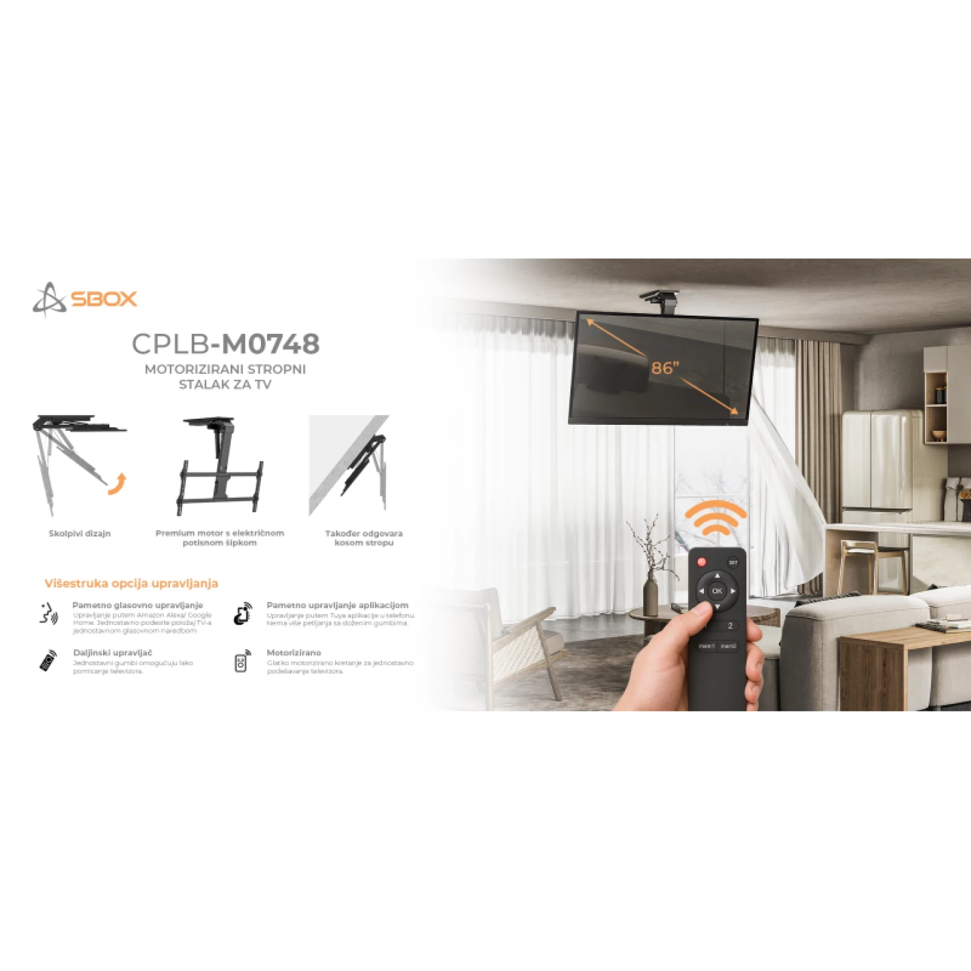 Stropni motorni nosač za TV 43-48" 45kg SBOX CPLB-M0748 - slika 6
