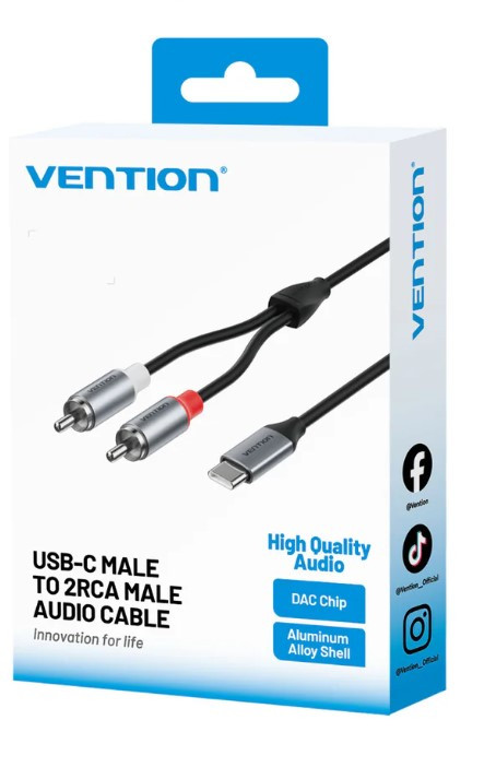 Audio kabal USB-C na  2X RCA VENTION 2m sivi