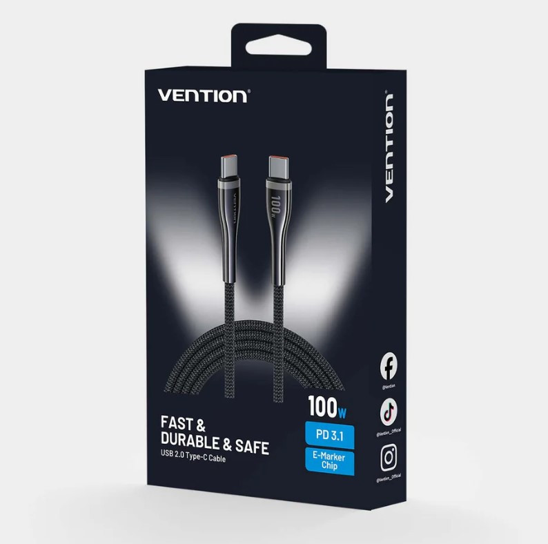 Kabal USB-C na USB-C 100W PD VENTION 1.2m crni