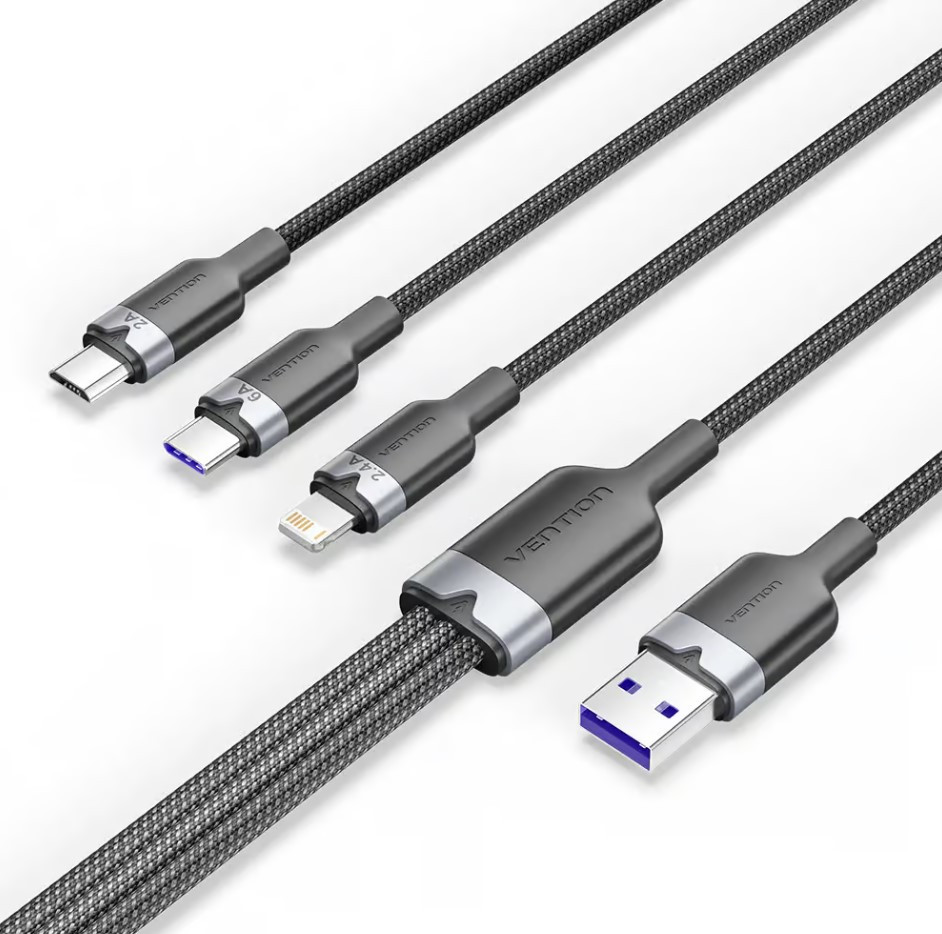 Kabal USB-A na USB-C Lightning Micro 3u1 120W VENTION 1.5 crni