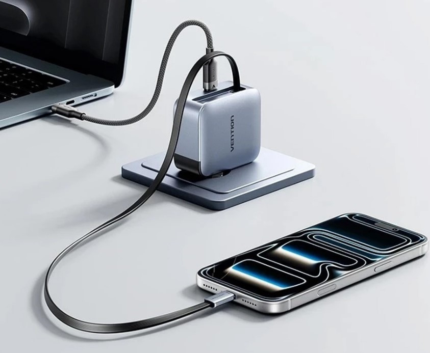 Punjač  2X USB-C 70W sa izvlačnim USB-C kablom VENTION - slika 2