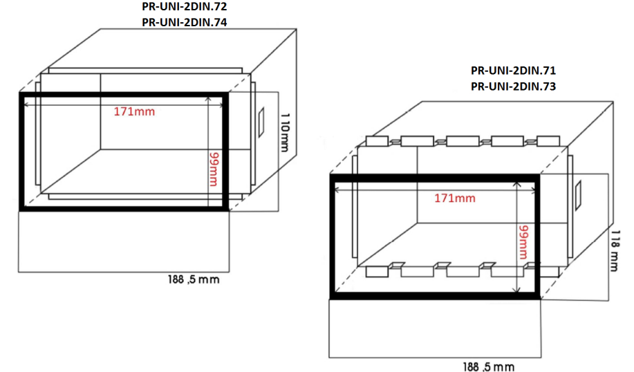 Blenda  okvir za auto radio CITROEN, FORD, MERCEDES, PEUGEOT 2 DIN PR-UNI-2DIN.73