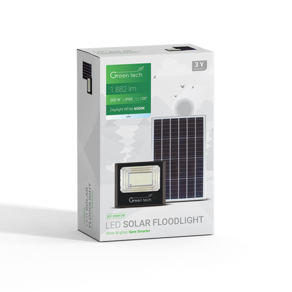 Solarni LED reflektor 200W 6500K IP65 GREEN TECH SLF-200W-CW