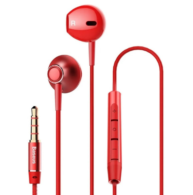 Slušalice za mobitel sa mikrofonom 1.2m IN-EAR 3.5mm crvene BASEUS
