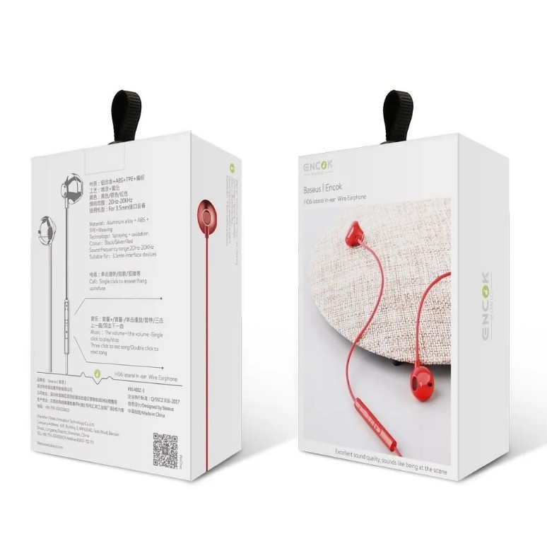 Slušalice za mobitel sa mikrofonom 1.2m IN-EAR 3.5mm crvene BASEUS